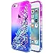 iPhone 6S Case, iPhone 6 Case with Tempered Glass Screen Protector for Girls Women Kids, NageBee Glitter Liquid Waterfall Floating Diamond Durable Moving Quicksand Clear Cute Phone Case -Purple/Blue