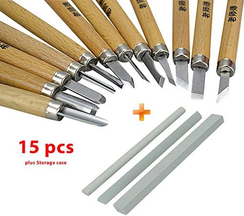 VIION Wood Carving Tools (Set of 12 + 3 Whetstones + Storage Case) DIY Kit