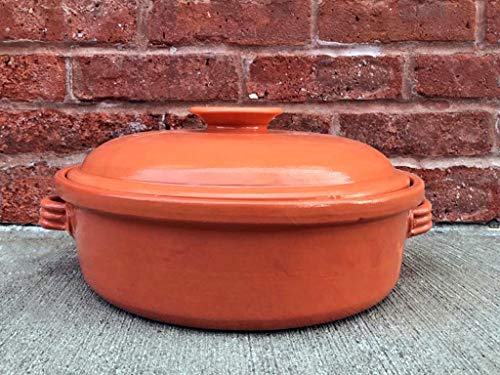 Casserole Dish,Glazed Natural Cooker/Roaster, Turkey Large Size Cooking Tureen, Clay Covered Casserole for Slow Cooking (14", Clay Casserole Dish)