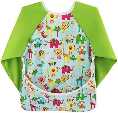 long water proof sleeved bib bibs velcro baby toddler accessories meal time clean unicorn mermaid rocket spaceship London owl elephant animal (Animal Kingdom)