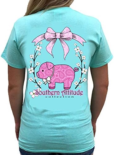 Southern Attitude Pig Sea Foam Green Cute Preppy Animal Short Sleeve Shirt