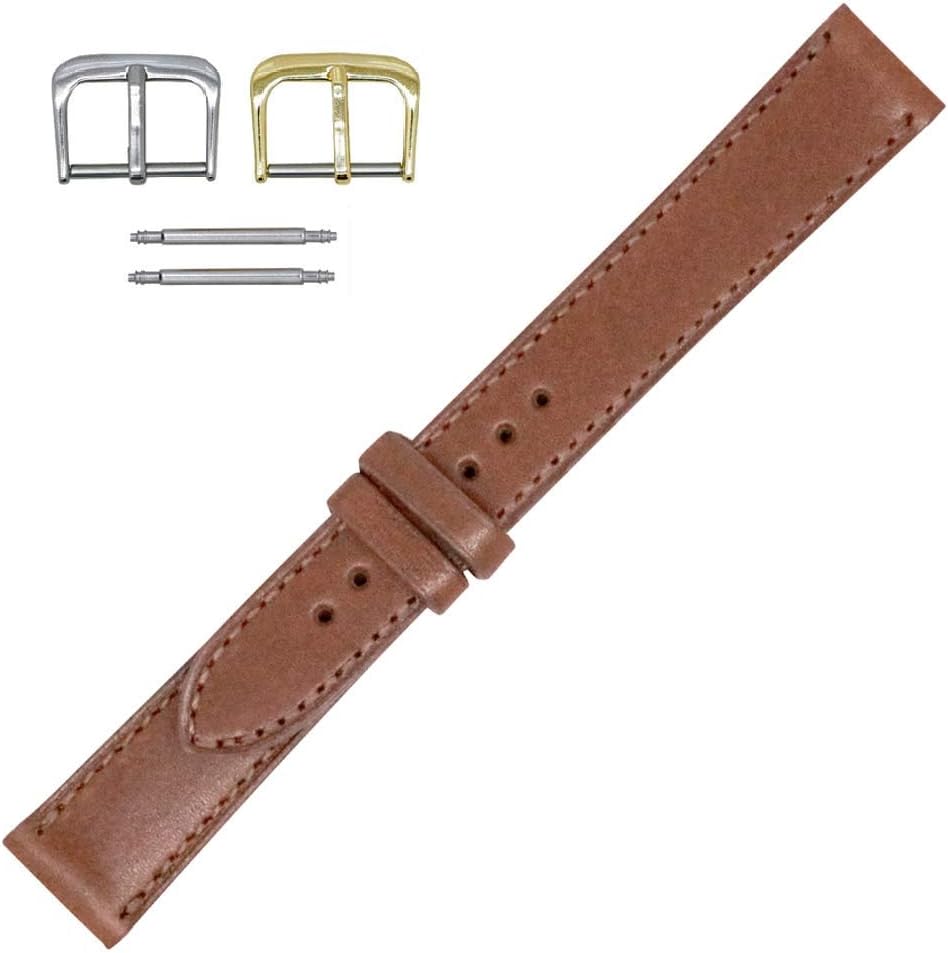 Made in The USA - English Bridle Leather - Flat Sewn - Watch Strap Band - Gold and Silver Buckles Included – Available in: Black, Brown & Tan - Factory Direct - Real Leather Creations