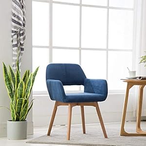 Lansen Furniture(Set of 1) Modern Living Dining Room Accent Arm Chairs Club Guest with Solid Wood Legs (1pcs, Blue)