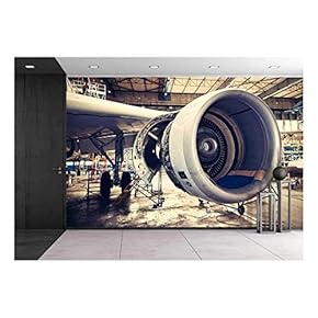 Engine of The Airplane Under Heavy Maintenance - Removable Wall Mural | Self-Adhesive Large Wallpaper - 66x96 inches