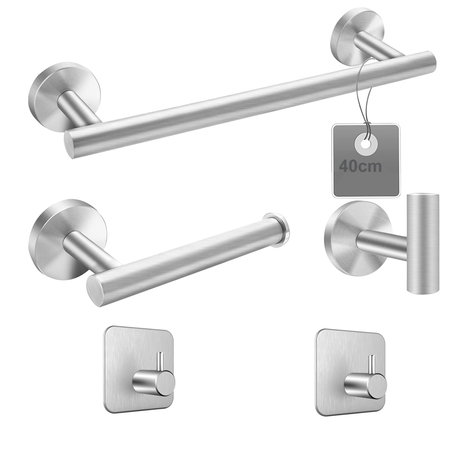 EXLECO 5PCS Towel Rack 41cm Towel Rails Wall Mounted Rack for Bathrooms Stainless Steel Long Round Bathroom Accessory, Screws Mounting Polished Finish