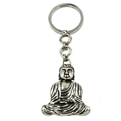 Faynci Antique Metal Silver Gautam Buddha Statue Key Chain for Gifting Key Chain