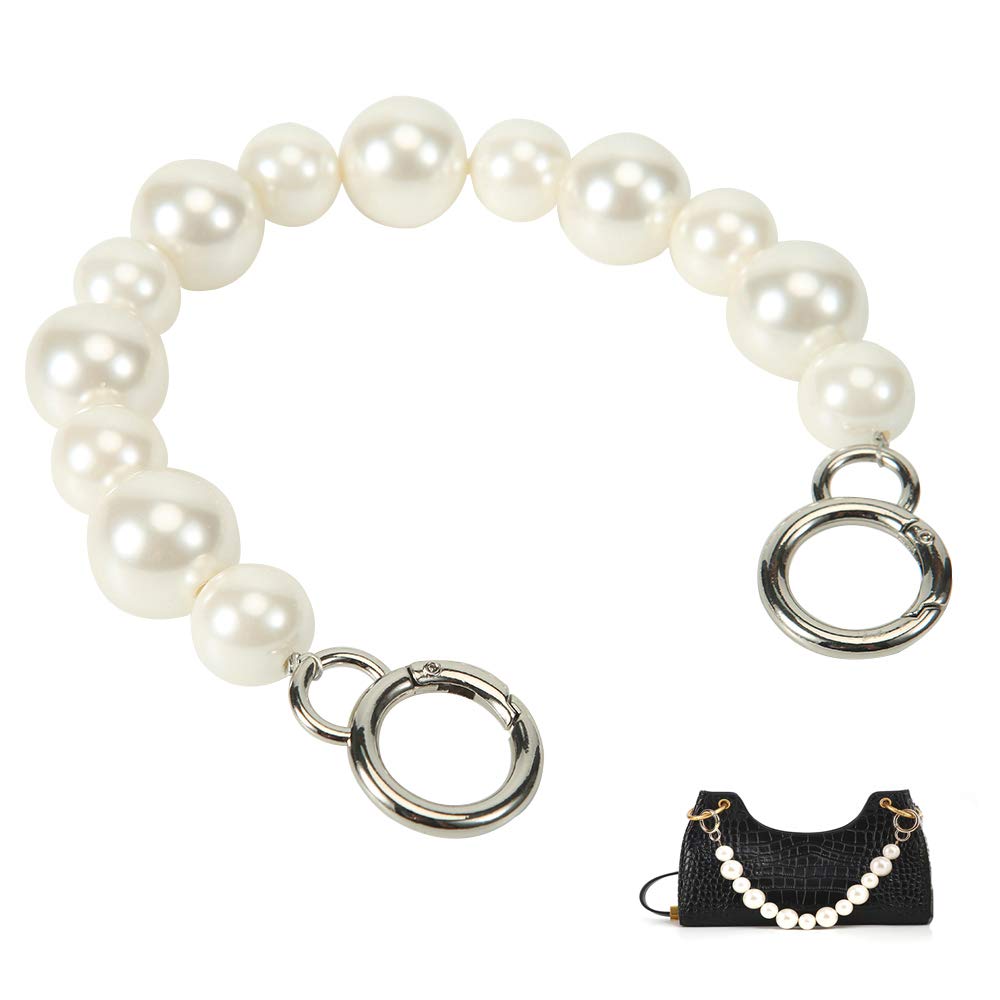 Sturdy Large Imitation Pearl Bead Purse Handle Strap Bag Charms Handbag Chain Replacement Accessories Decoration (Silver)
