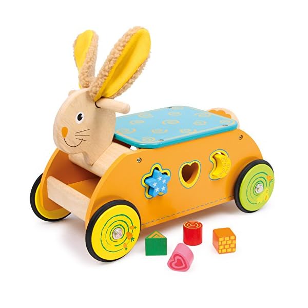 small foot 1573 Rutscher Steckspiel aus Holz, Motorikspielzeug für Babys, ab 12 Monate Motorikwagen Hase
