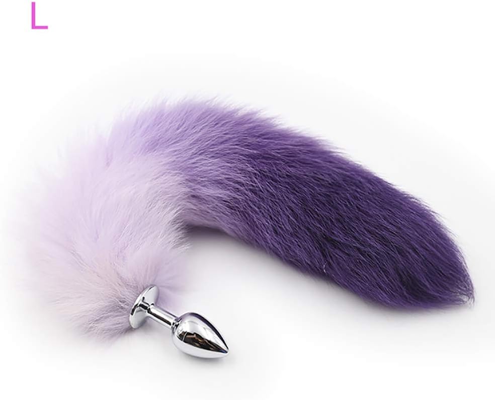 Yuamily Stainless Steel Amal Plug with Colorful Fox Tail Buttpluģ Adult Health Six-Toy Massage for Women Men Couple (Purple, M)