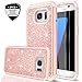 LeYi Compatible with Galaxy S7 Case with Glass Screen Protector [2 Pack], Glitter Bling Girls Women [PC Silicone Leather] Dual Layer Heavy Duty Phone Case for Samsung Galaxy S7 (2016) TP Rose Gold