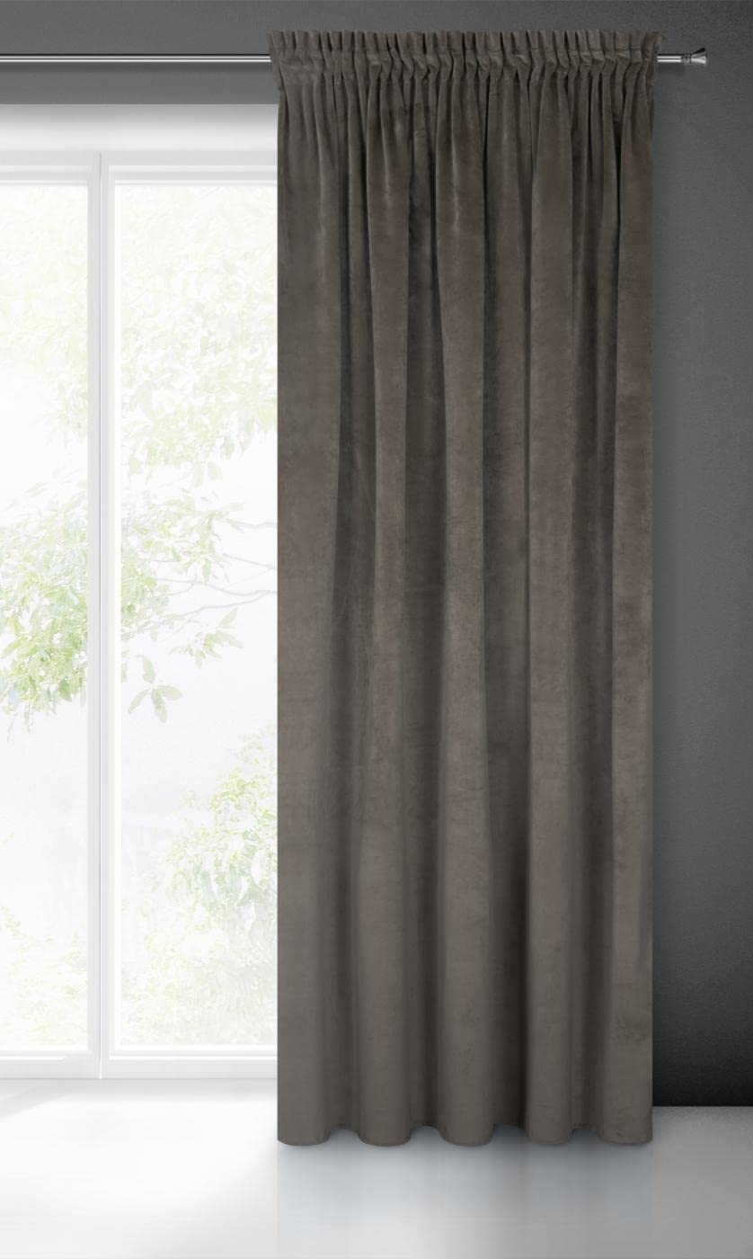 Eurofirany VILLA Soft Plain Opaque Velvet Curtain with Rufflette Tape For Rail - 1 Unit, Fluffy Panel Drape Classic Glamour Elegant Living Room, Bedroom, 290 g/m2, W55 x L106, Graphite Grey