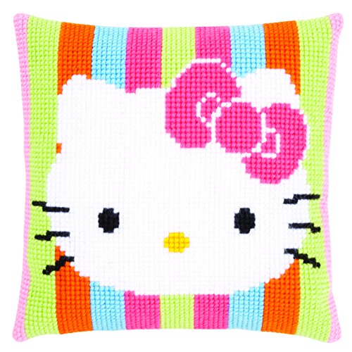Vervaco Printed Cross Stitch Cushion: Hello Kitty Striped