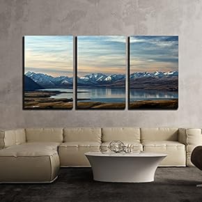 3 Piece Canvas Wall Art - Ladscape with Lake in Mountainous Ares - Modern Home Art Stretched and Framed Ready to Hang - 16"x24"x3 Panels