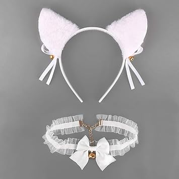 Serre Tete Oreille De Chat Bandeau Handband Blanc Collier Ras Du Cou En Polyester Avec Nœud Cat Costume Kit Accessoires Cheveux De Deguisement Pour Femmes Filles Fete Halloween Anniversaire Cosplay Amazon Fr Jeux