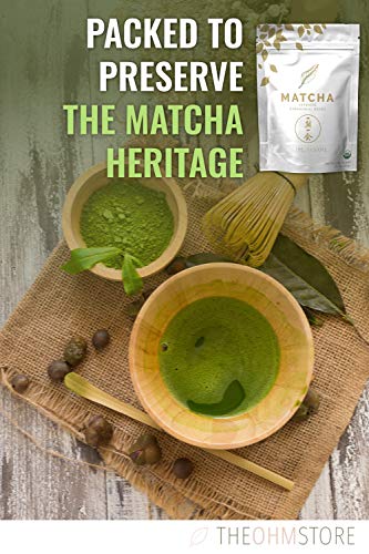 100% Organic Ceremonial Matcha Green Tea Powder by The Ohm Store - USDA Certified Organic Blend, Premium Ceremonial Grade, Pure Japanese Matcha Tea, Unsweetened and Vegan - 20g, 20 Servings