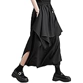 ellazhu Women's Solid Color Wide Leg Pants Skirt with Side Pockets Casual Lounge Wear Culottes Style Harem Pants GY2807 A