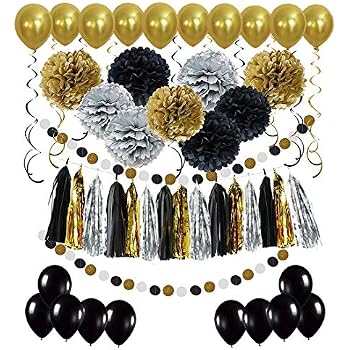 Amazon Com Black And Gold Party Decorations Masquerade And