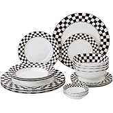 Porlien Checker Pattern 20-piece Round Dinnerware Set for 4, Porcelain Dinner Sets