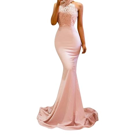 Oksea Damen Schulterfrei Abendkleid Hochzeitskleid Spitzenkleid Meerjungfrau Bodycon Lang Party Maxikleid Hochzeit Spitze Abe