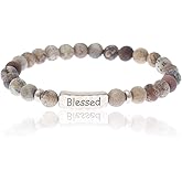 NTLX Christian Bracelets for Women – Blessed Bracelet – Natural Stone Stretch Prayer Bracelet – Inspirational Message Jewelry - Great Gift