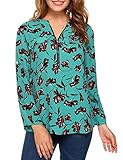 ANGVNS Women Loose V Neck Half Sleeve Chiffon Top, Lake Blue 2, XL