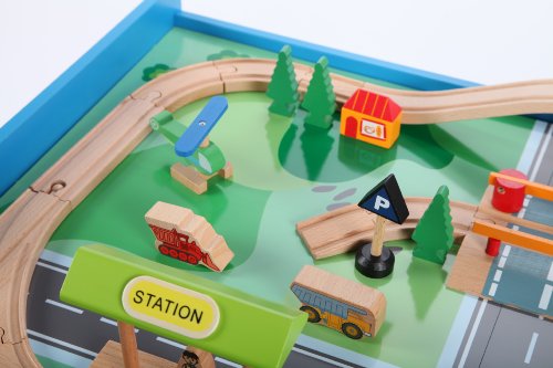 point-kids Holzeisenbahn Spielzeugeisenbahn Lok Waggon Brücke Figuren Schienen Set 70 Teile – Bild 5
