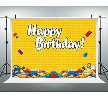 LUCKSTY Lego Birthday Backdrops for Photography 9x6FT Colorful Bricks Yellow Photo Backgrounds for Lego Themed Birthday Backdrop Banner LUXC043