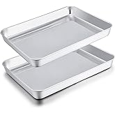 TeamFar- Toaster Oven Pans, 9.3'' X 7'' X 1'' Stainless Steel Compact Toaster Oven Tray Ovenware, Healthy & Durable, Roll Edg