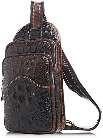 Men's Genuine Leather Chest Bag Pack Hiking Satchel Camping Sling Shoulder Bag Cross Body Bag (Crocodile Grain 2)