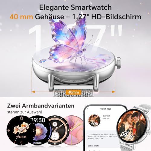 Gydom Women's Round Smartwatch 1.27 Inch Smart Watch with Phone Function, Fitness Watch with SpO2 Heart Rate Stress Calories Sleep Pedometer, 100+ Sports Modes IP68 Waterproof Sports Watch for iOS