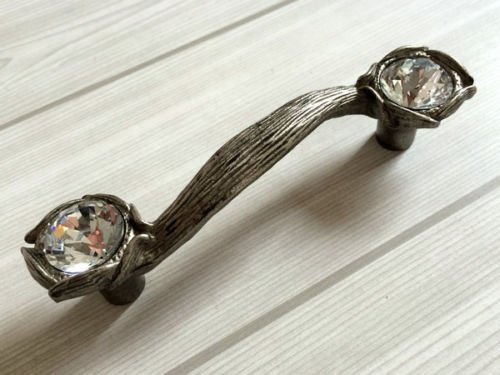 Drawer Pulls and Knobs Antique Silver Black Dresser Drawer Pulls Cabinet Door Knobs Rhinestone (Handle - 3.75" (96 mm))