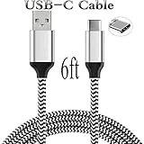 Type C USB Cable 6ft Quick Charge 2.0 Extra Long Cord Braided Fast Charging for Moto Z Play Droid Force, Nextbit Robin, Nexus 6P 5X, ZTE Zmax Pro, Google Pixel 2, Samsung Galaxy S8 Charger Cable