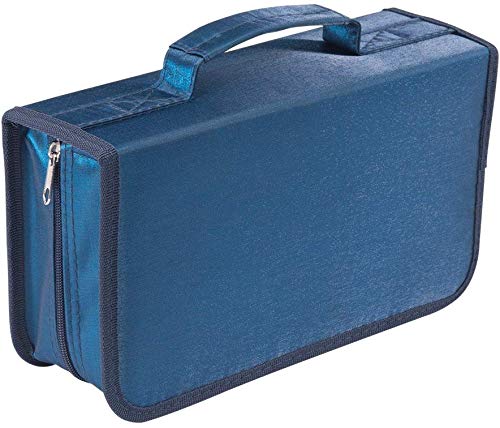 128 Capacity CD/DVD Protective CD Case Wallet Organiser Storage Holder Bag Portable with Carry Handle - HOLDS 128 CD's DVD's Blu Ray Video Games Disc's - BLUE
