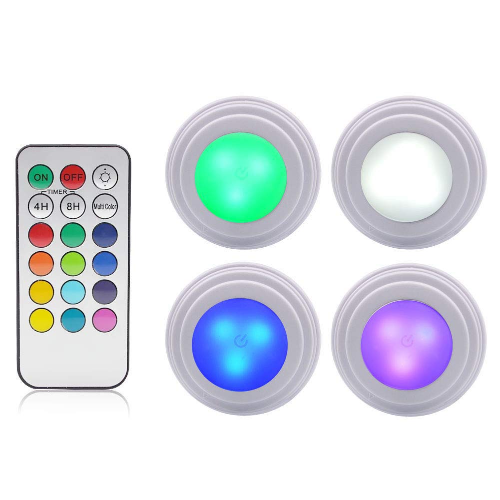 Luci a LED senza fili, 16 colori variabili sotto le luci del gabinetto alimentate a batteria dimmerabili Puck luci si attaccano sotto le luci del contatore con 2 telecomandi e funzione di