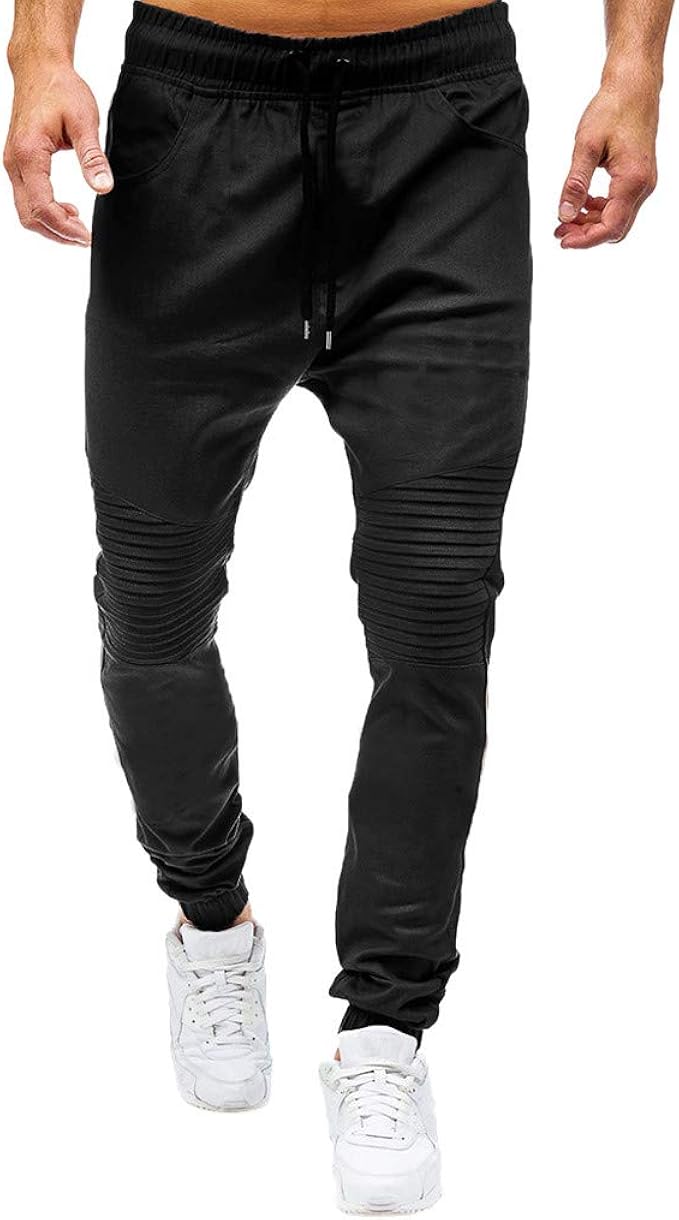 Men's Chino Jogger Pants Skinny Cotton Sweatpants Drawstring