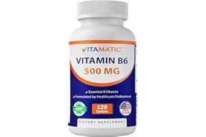 Vitamatic Vitamin B6 (Pyridoxine HCI), 500 mg – 120 Vegetarian Tablets Promotes Energy Production, Boosts Metabolism & Immune Health Support