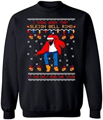 Lion Tees I Know When That Sleighbell Ring Hotline Bling Funny Ugly Christmas Crew Neck Sweatshirt - X - Large (Black)