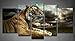 5 Panel Wall Art Tiger Looking and Sitting Under Blue and Black Sky with Clouds Painting The Picture Print On Canvas Animal Pictures for Home Decor Decoration
