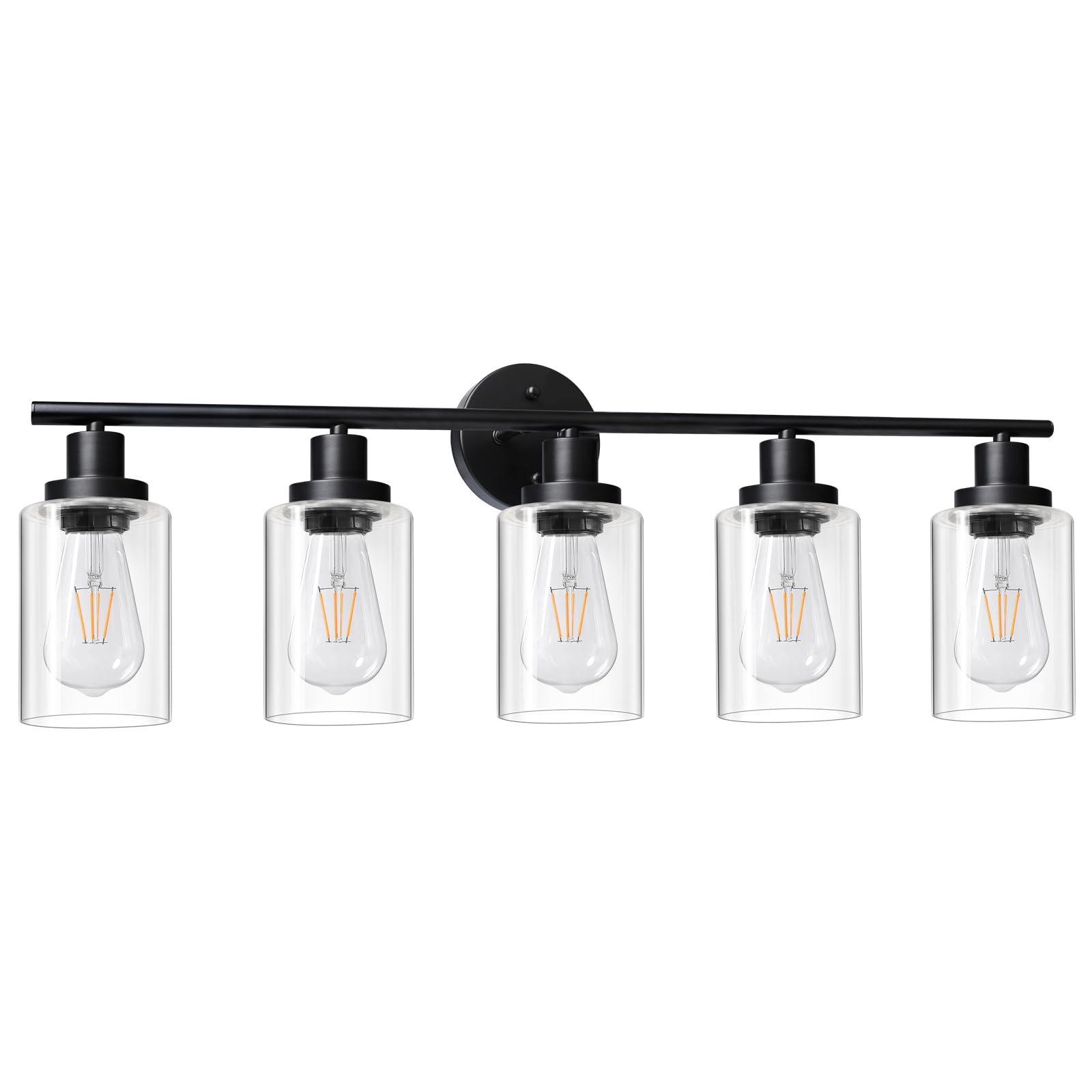 Unicozin Modern Bathroom Light Fixtures, 5 Light Vanity Lights, Black Wall Lamp with Clear Glass for Bathroom, Mirror, Living Room, Bedroom, Hallway, E26 Base Image