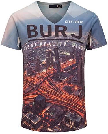 Men's 2017 Modern 3D DUBAI KHALIFA City View Printed Slim Fit Sleeves T Shirt XL