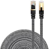 Cat 7 Ethernet Cable, DanYee Nylon Braided 26ft CAT7 High Speed Professional Gold Plated Plug STP Wires CAT 7 RJ45 Ethernet Cable 3ft 10ft 16ft 26ft 33ft 50ft 66ft 100ft(Black 26ft)