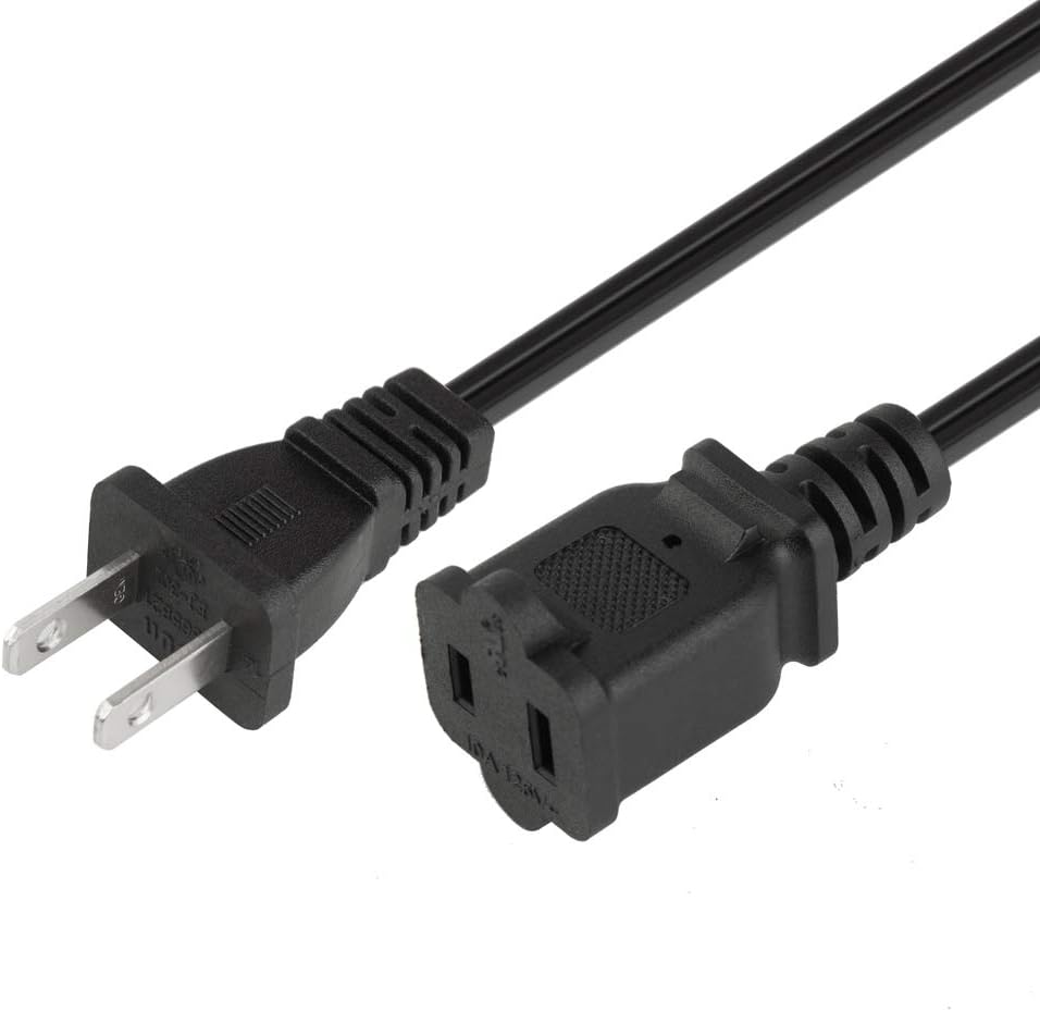 VSEER 2 Prong Extension Cord US AC 2-Prong Male and Female Power Cable 10A/125V, USA Outlet Saver Power Extension Cord Cable 2 Outlets for NEMA 5-15P to NEMA 5-15R (1FT)