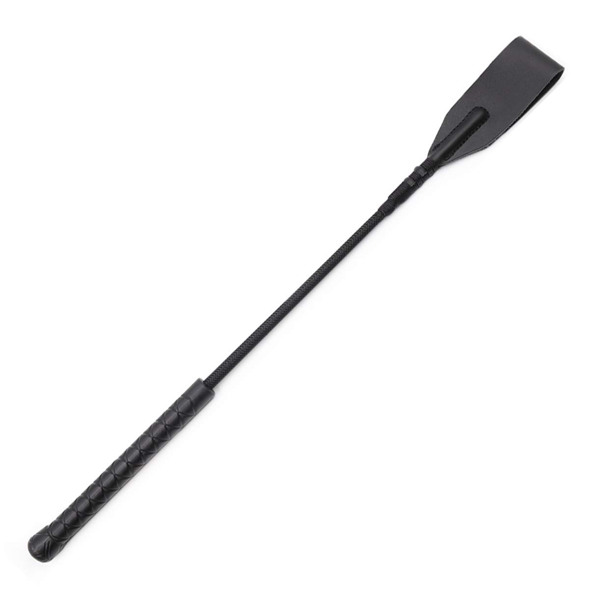 Kome Wairey Equestrian Jump Bat, Horse Riding Crop with Fiberglass Stem and Real Leather Top (Black-1)