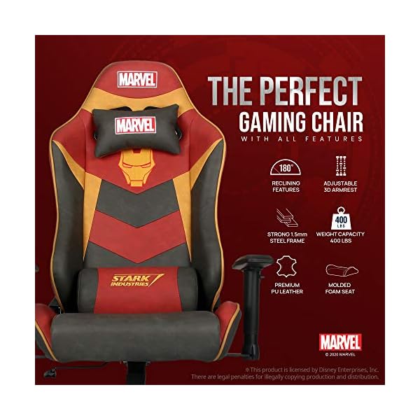 Silla Gamer Marvel Avengers Iron Man Rojo C/ Apoya Pies Eco Cuero - Imagen 3