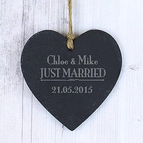 Personalised Slate Heart Decoration - Just Married Design, Personalised Wedding Gifts, Personalised Keepsakes, Gift Ideas for Couples,