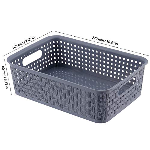 ZEONHAK 15 Pack Gray Plastic Storage Basket, Plastic Weave Basket, Plastic Rattan Storage