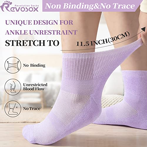 Revosoxs Diabetic Socks for Women Men,5 Pairs Bamboo Viscose Non Binding Diabetic Ankle Socks,Wide Seamless Socks 6-9 9-12