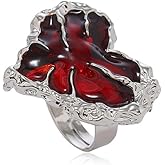 Dtja Silver Red Heart Claw Statement Ring for Women Fashion Unique Halloween Devil's Hand Adjustable Expandabal Open Wrap Finger Rings Comfort Fit Costume Party Jewelry