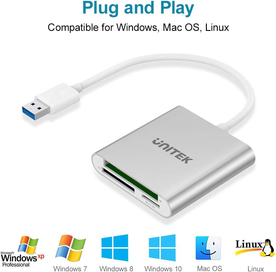 Unitek SD Card Reader USB 3.0 3 Port Memory Card Reader Writer Compact Flash Card Adapter for CF/SD/TF Micro SD/Micro SDHC/MD/MMC/SDHC/SDXC UHS-I Card for Windows & Mac - Aluminum: Computers & Accessories