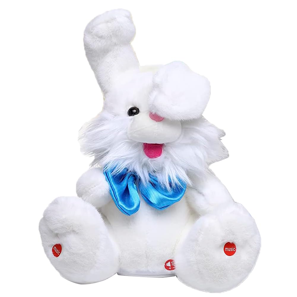 Adurello Singing Plush Bunny Musical Toy Peek a Boo Bunny Repeat What You Say Interactive Animated Stuffed Animal Toys for Baby Kids (White)